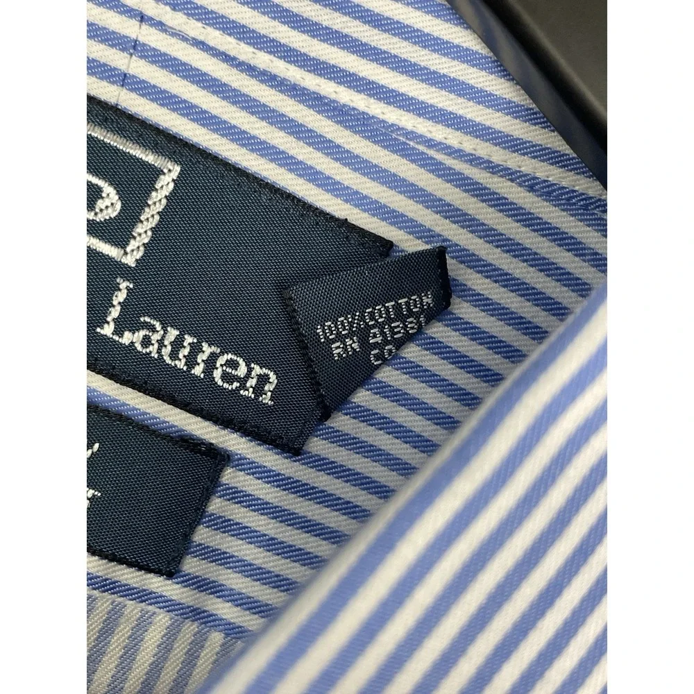 Polo Ralph Lauren Andrew Dress Shirt Mens 17.5 34/35 Blue White Striped Classic